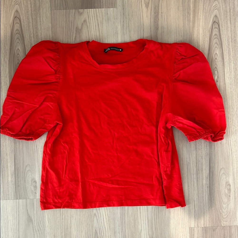 Zara Red Puff Sleeve Top